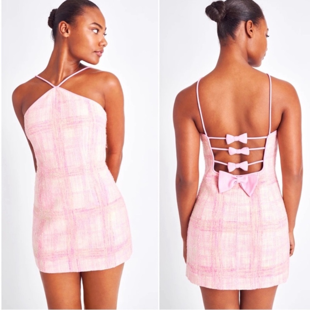 LoveShackFancy Gandler Tweed Mini Dress in Pink